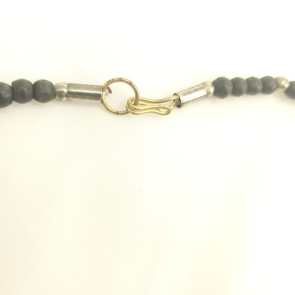 Womens Black Beads Hammered Circular Discs Bronze Metal Statement Necklace - Picture 6 of 14